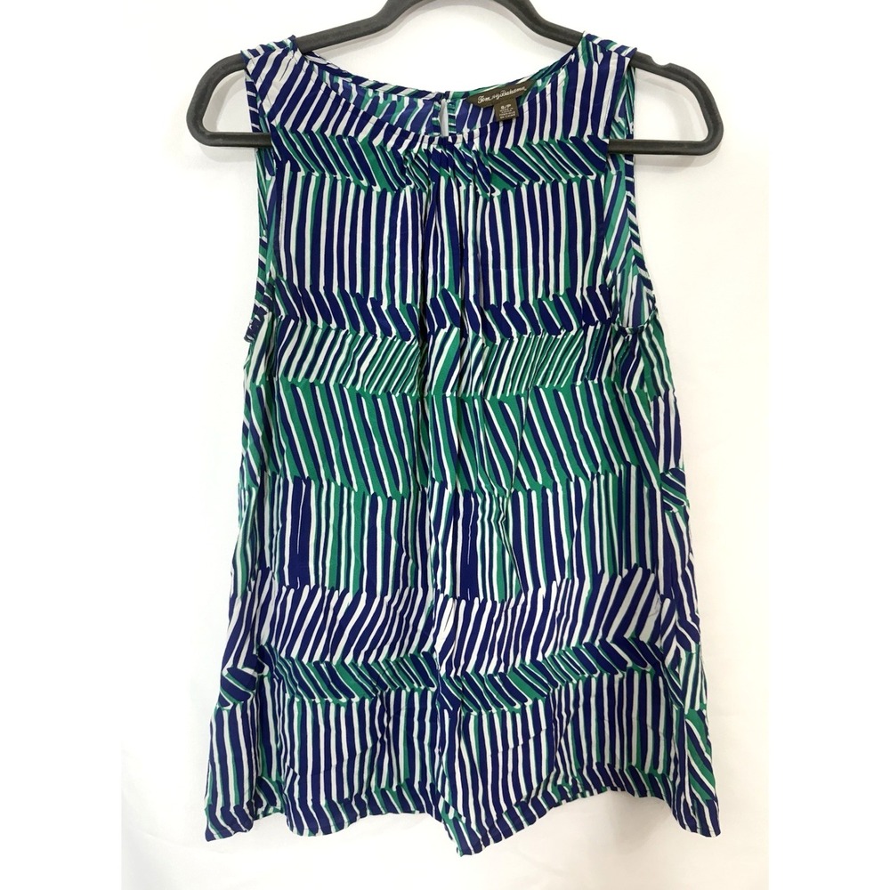 Tommy Bahama 100% Silk Green Blue Stripe Tank Top Shirt Womens Size S
